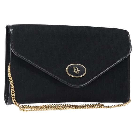 DIOR Trotter Canvas Chain Shoulder Bag Black Gold - Picture 1 of 12